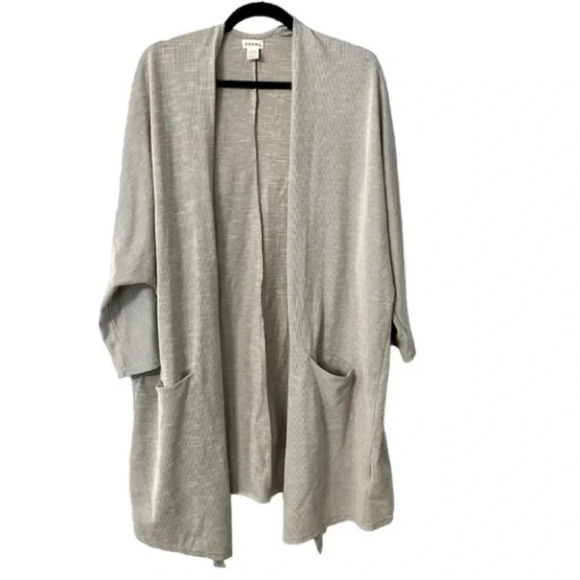 Donni Women's 3/4 Sleeve Gray Ribbed Open Cardigan w/ Pockets Sz OSFA Plus GUC - Picture 1 of 9
